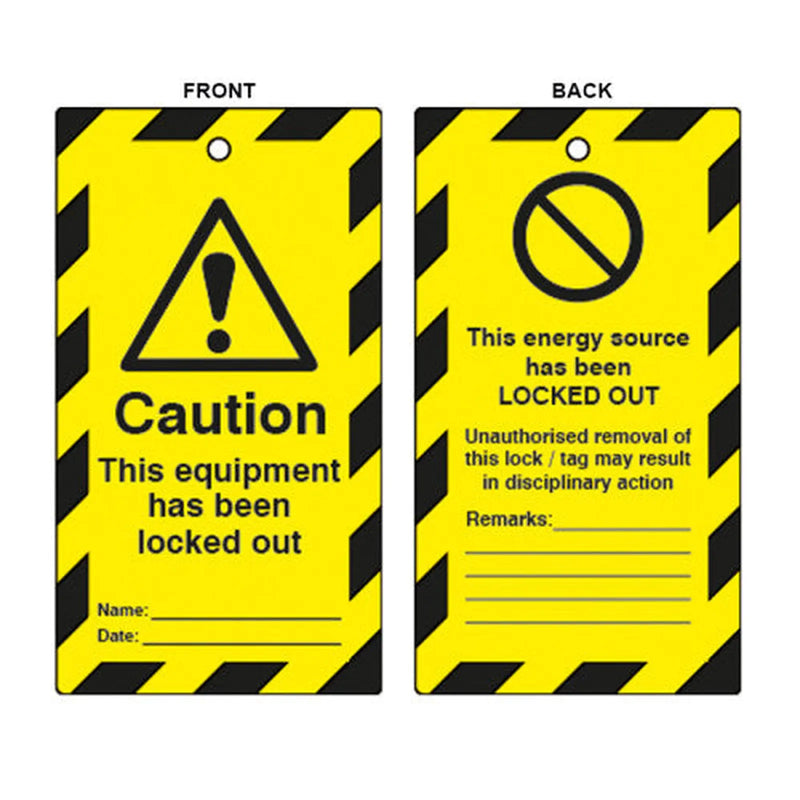 Centurion 'Caution This Equipment Has Been Locked Out' Lockout Tag (Double Sided, 10 Pack) 2