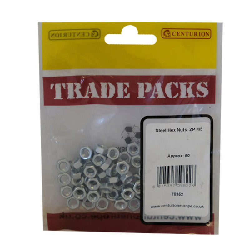 Centurion Steel Hex Nuts - Zinc Plated - M5 - (50 PK) - Pack of 5