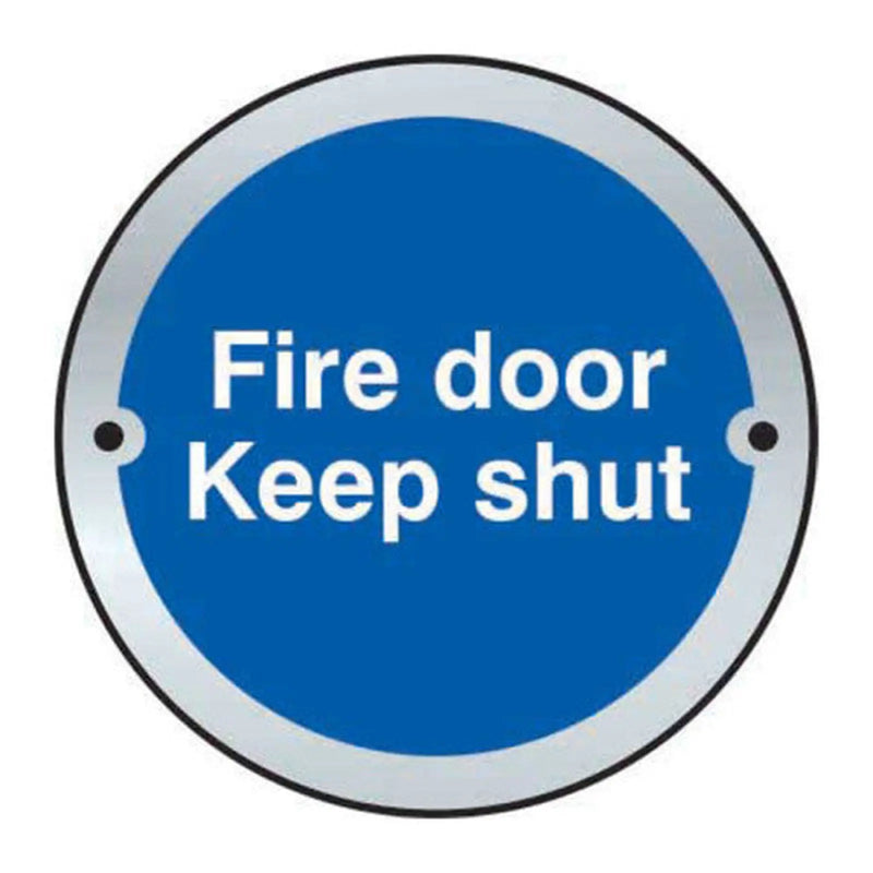 Centurion 'Fire Door Keep Shut' Fire Door Disc, Satin Aluminium, 75mm - Min Order 2