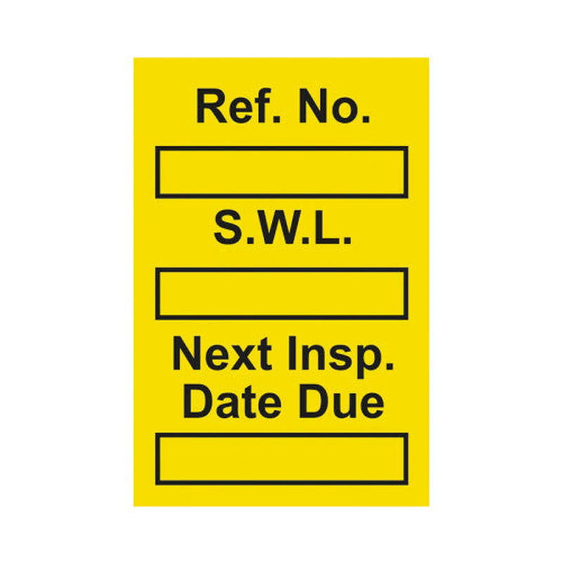 Centurion 'Safe Working Load' Mini Tag Insert, Yellow (Pack of 20)