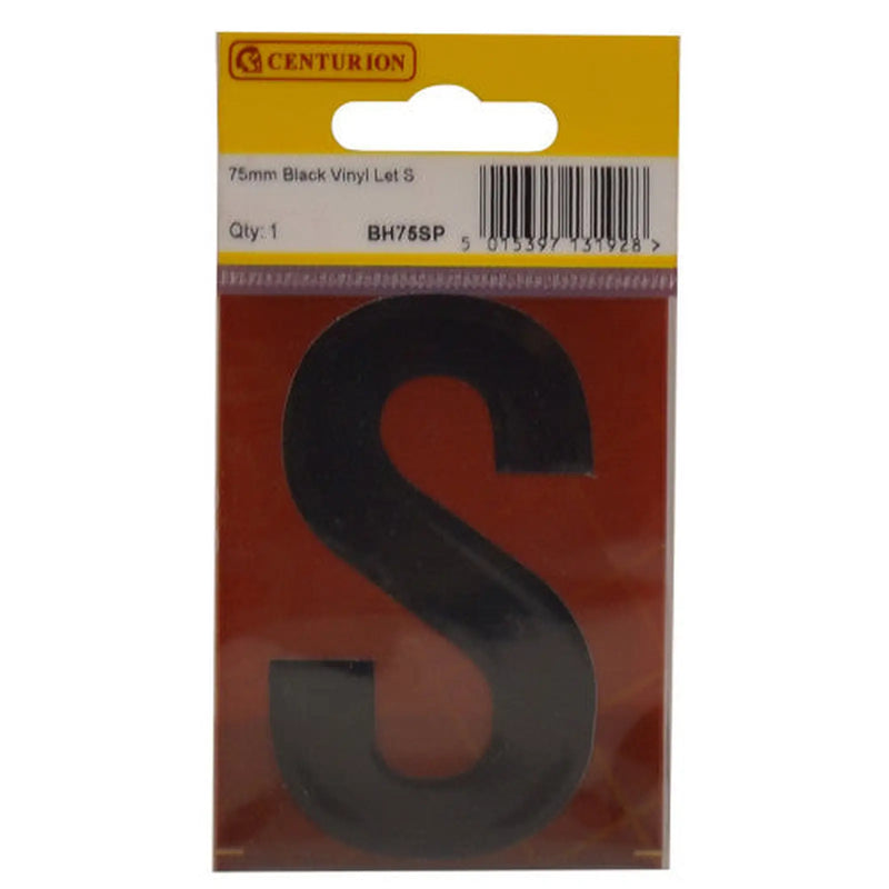 Centurion 75mm Black Helvetica Bold Condensed Style Vinyl Letter S - Pack of 10