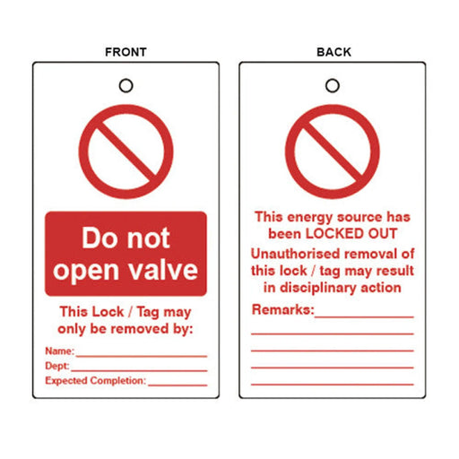 Centurion 'Do Not Open Valve' Lockout Tag (Double Sided, 10 Pack)