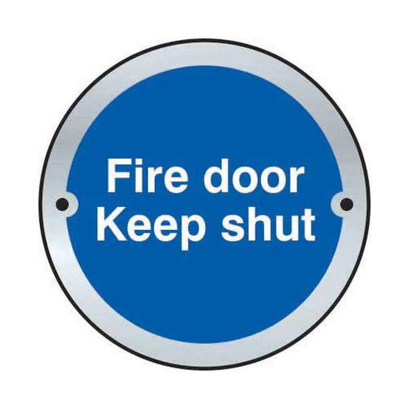 Centurion 'Fire Door Keep Shut' Fire Door Disc, Satin Stainless Steel, 75mm - Min Order 2