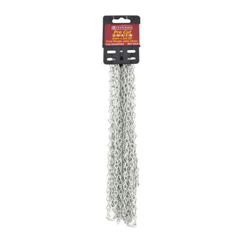 Centurion Steel Single Link Jack Pre Cut Chain, Zinc Plated, 2mm x 22mm x 5m - Pack of 5