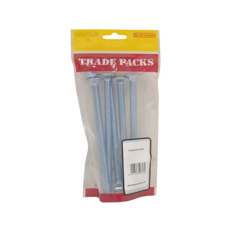 Centurion Cup Square Carriage Bolts & Nuts - Zinc Plated - M12 x 130mm - Pack of 5
