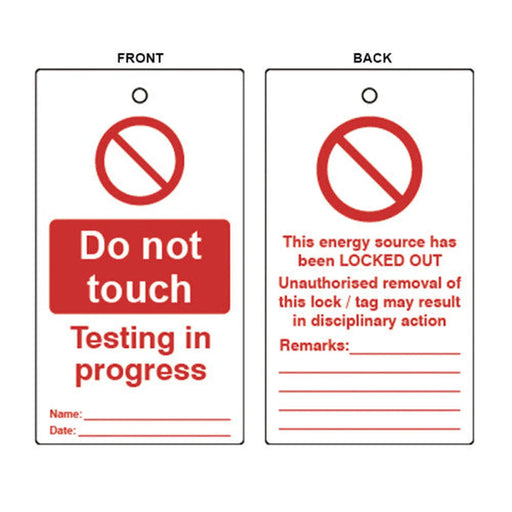 Centurion 'Do Not Touch Testing In Progress' Lockout Tag (Double Sided, 10 Pack)