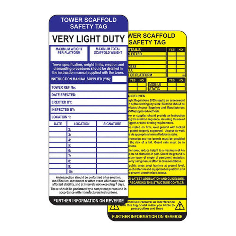 Centurion Tower Scaffold Safety Tag Insert (Pack of 10)