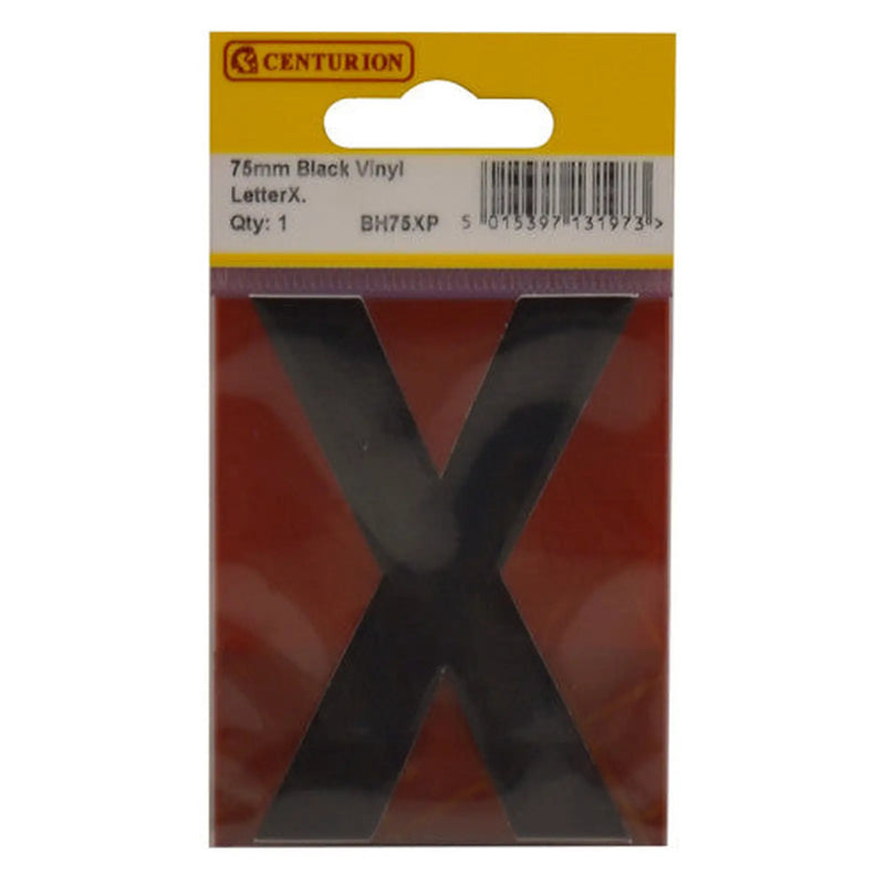Centurion 75mm Black Helvetica Bold Condensed Style Vinyl Letter X - Pack of 10