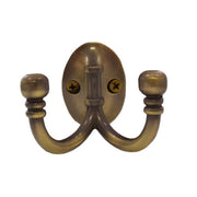Centurion Premium Ball End Double Robe Hook - Antique Brass - Pack of 10