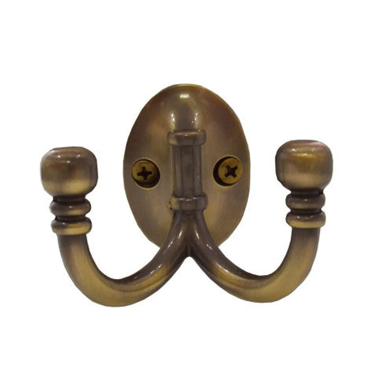 Centurion Premium Ball End Double Robe Hook - Antique Brass - Pack of 10