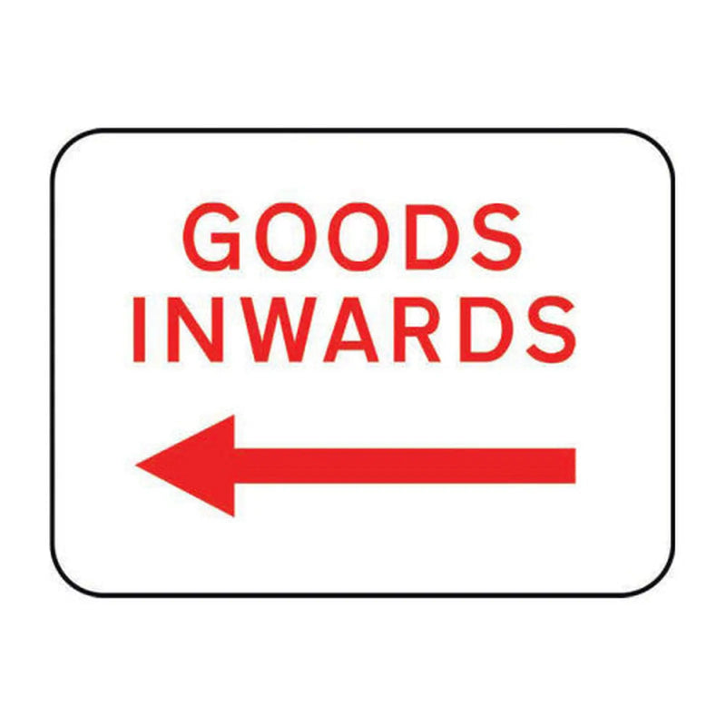 Centurion 600 x 450mm Aluminium Composite 'Goods Inwards Arrow Left' Road Sign (without channel)
