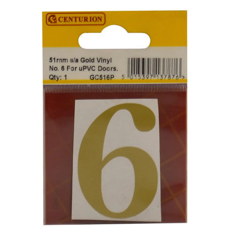 Centurion 51mm Gold Traditional Oldstyle Font Vinyl Number 6 - Pack of 10