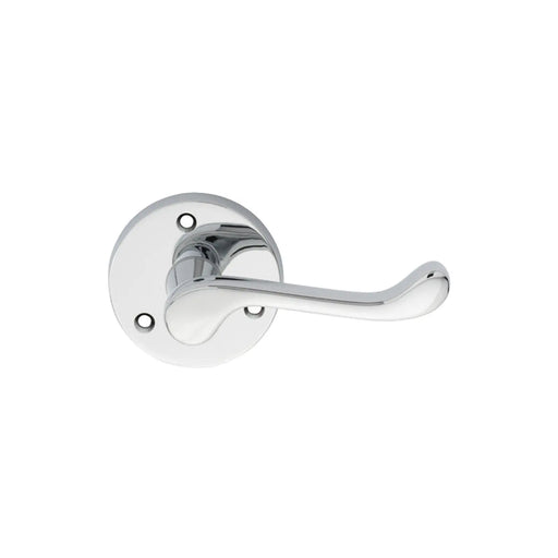 Victorian Scroll Lever On Sprung Face-Fix Round Rose - Polished Chrome 57MM