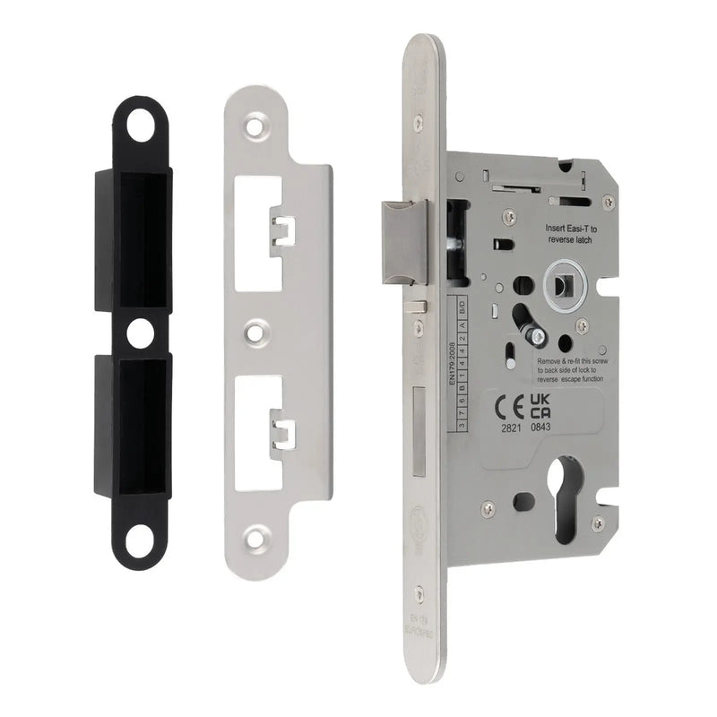 60Mm Din Euro Escape Lock - 72Mm C/C - Radius - Satin Stainless Steel