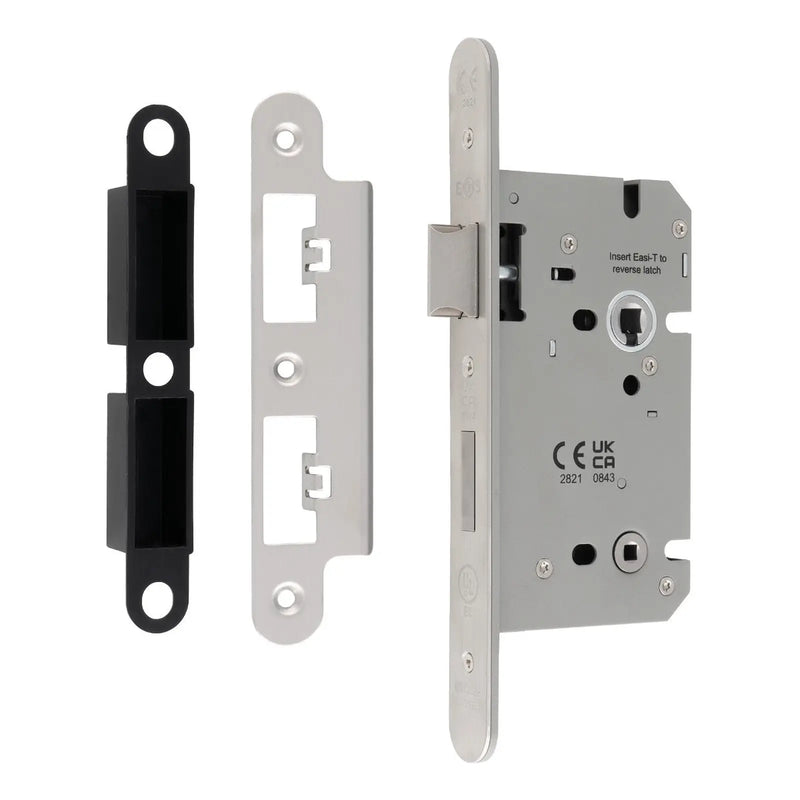 60Mm Din Bathroom Lock - 5Mm Follower - 78Mm C/C - Radius - Satin Stainless Steel