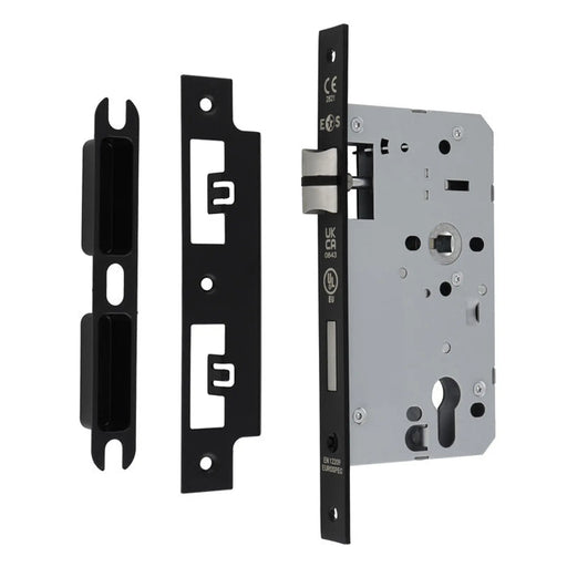 60Mm Din Euro Sashlock - 72Mm C/C - Square - Matt Black
