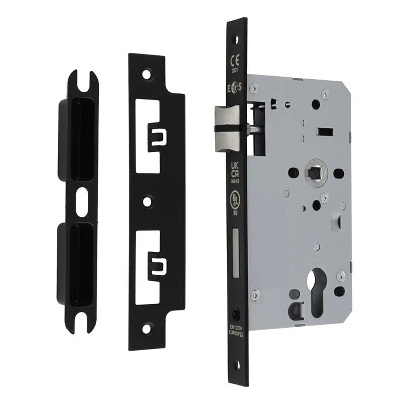60Mm Din Euro Sashlock - 72Mm C/C - Square - Matt Black