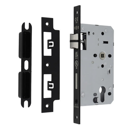 60Mm Din Euro Escape Lock - 72Mm C/C - Square - Matt Black