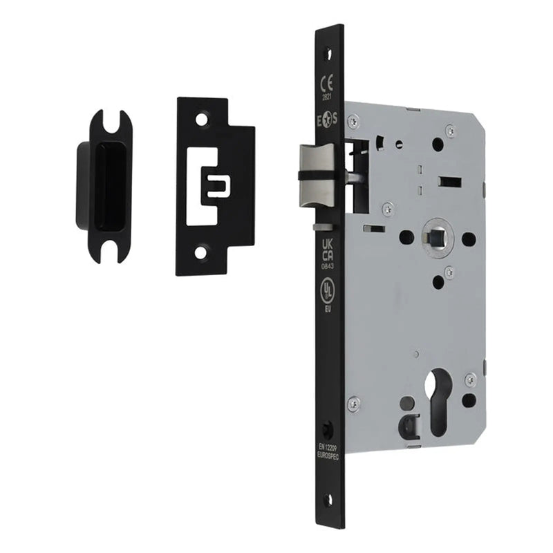 60Mm Din Euro Nightlatch - 72Mm C/C - Square - Matt Black
