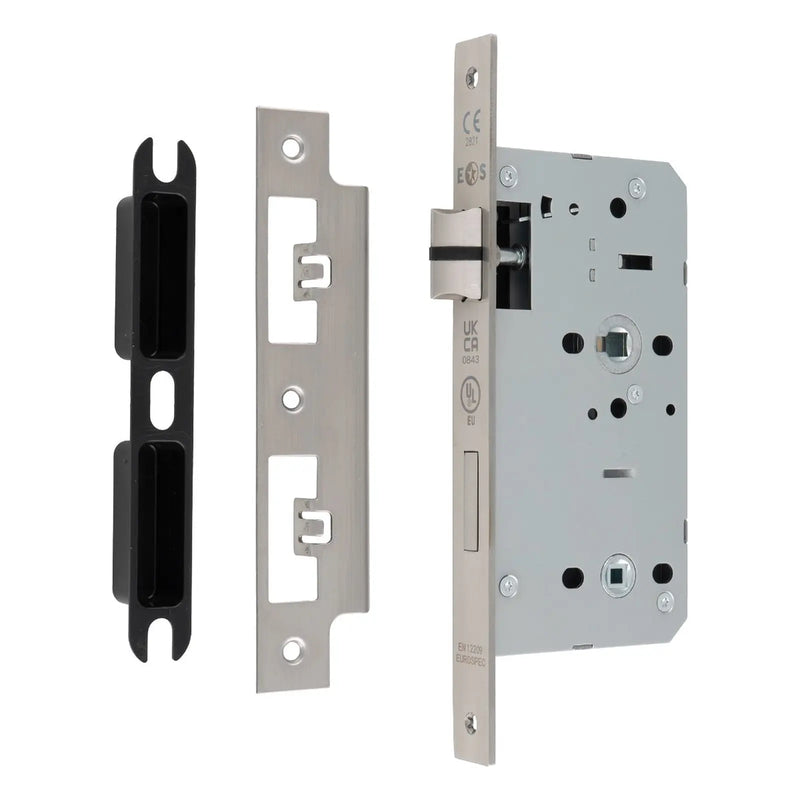 55Mm Din Bathroom Lock - 78Mm C/C - 5Mm Follower - Square - Satin Stainless Steel