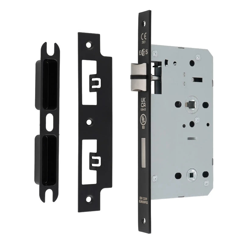 60Mm Din Bathroom Lock - 78Mm C/C - 5Mm Follower - Square - Matt Black