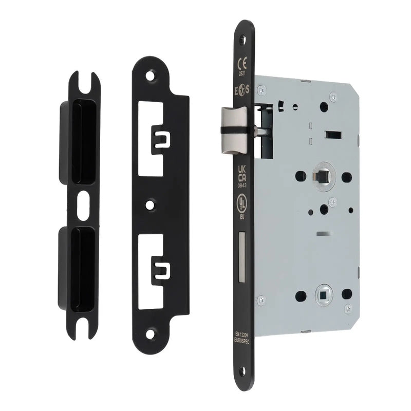 60Mm Din Bathroom Lock - 78Mm C/C - 5Mm Follower - Radius - Matt Black