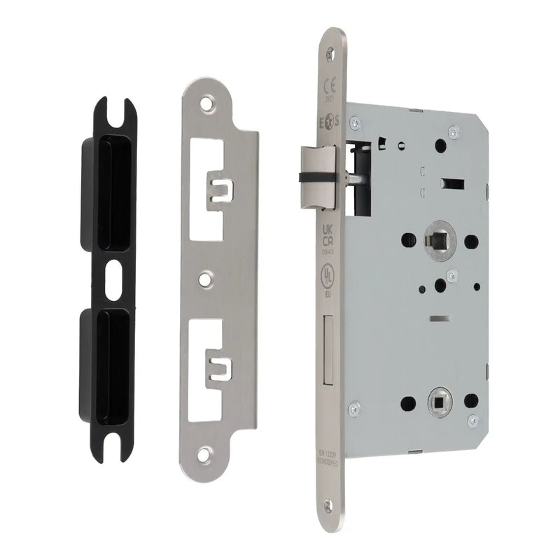 60Mm Din Bathroom Lock - 78Mm C/C - 5Mm Follower - Radius - Satin Stainless Steel