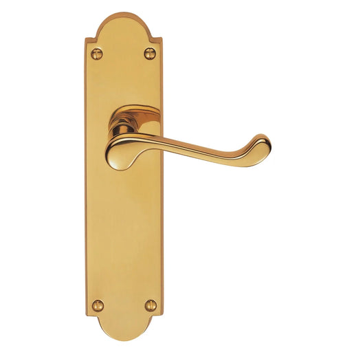 Victorian Scroll Lever On Shaped Backplate - Latch - Polished Brass 205 x 49mm