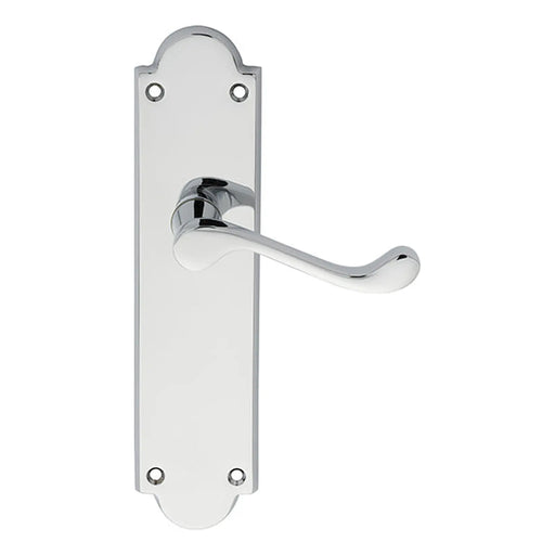 Victorian Scroll Lever On Shaped Backplate - Latch - Polished Chrome 205 x 49mm