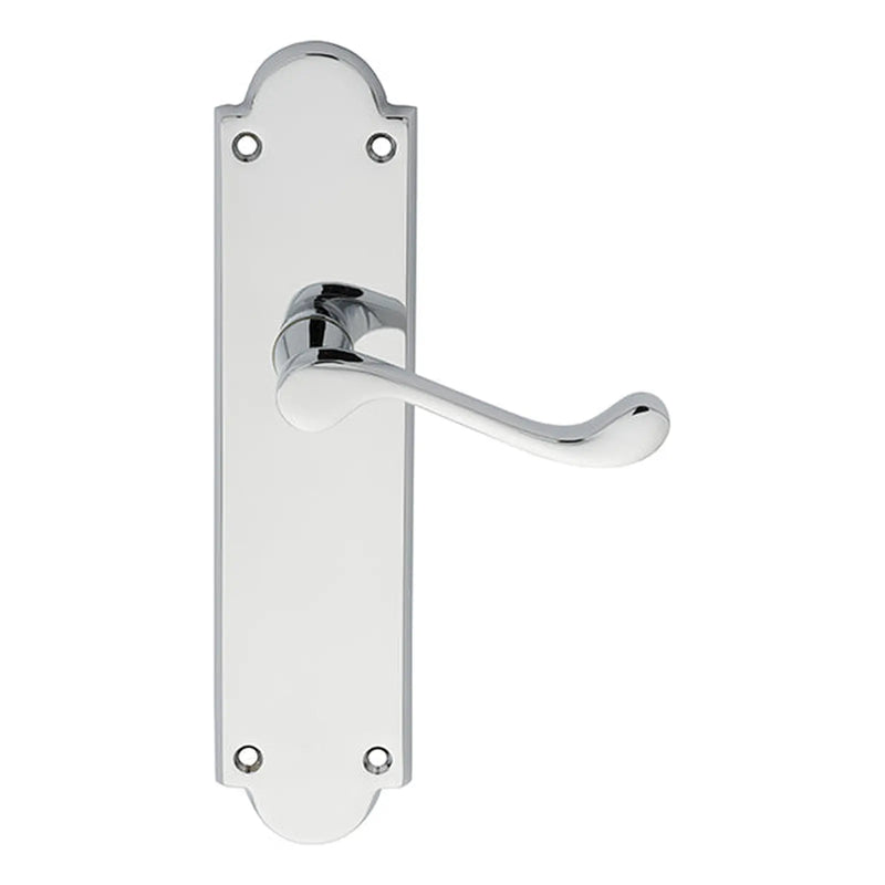 Victorian Scroll Lever On Shaped Backplate - Latch - Polished Chrome 205 x 49mm