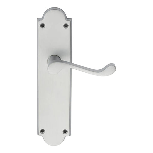 Victorian Scroll Lever On Shaped Backplate - Latch - Satin Chrome 205 x 49mm