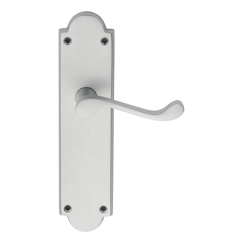 Victorian Scroll Lever On Shaped Backplate - Latch - Satin Chrome 205 x 49mm