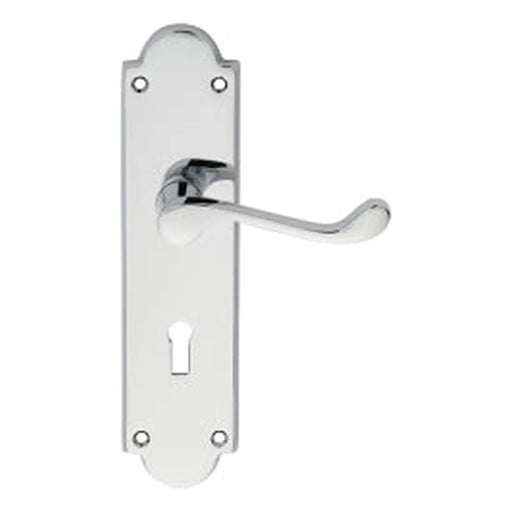 Victorian Scroll Lever On Shaped Backplate - Lock 57Mm C/C - Polished Chrome 205 x 49mm