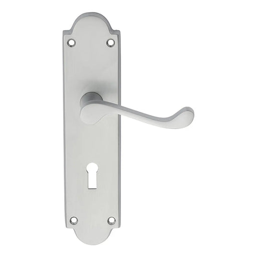 Victorian Scroll Lever On Shaped Backplate - Lock 57Mm C/C - Satin Chrome 205 x 49mm