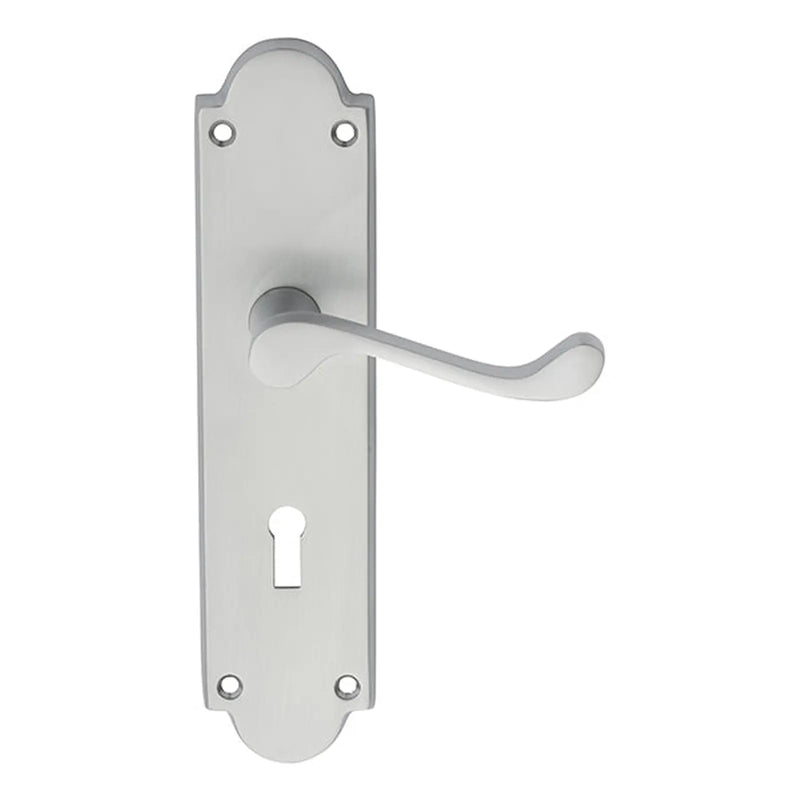 Victorian Scroll Lever On Shaped Backplate - Lock 57Mm C/C - Satin Chrome 205 x 49mm