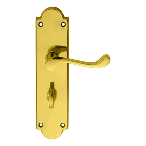 Victorian Scroll Lever On Shaped Backplate - Bathroom 57Mm C/C - Polished Brass 205 x 49mm