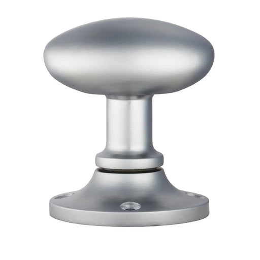 Oval Mortice Knob On Un-Sprung Rose - Satin Chrome