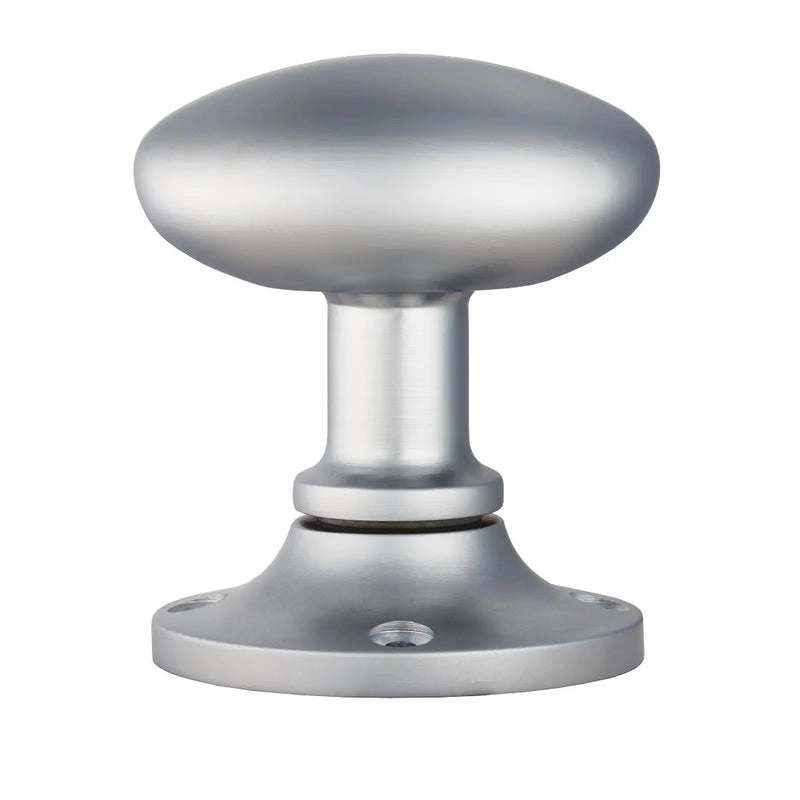 Oval Mortice Knob On Un-Sprung Rose - Satin Chrome