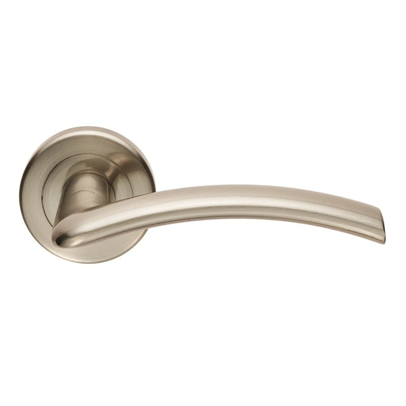Trenta Lever On Sprung Screw-On Round Rose - Retail Pack - Satin Nickel
