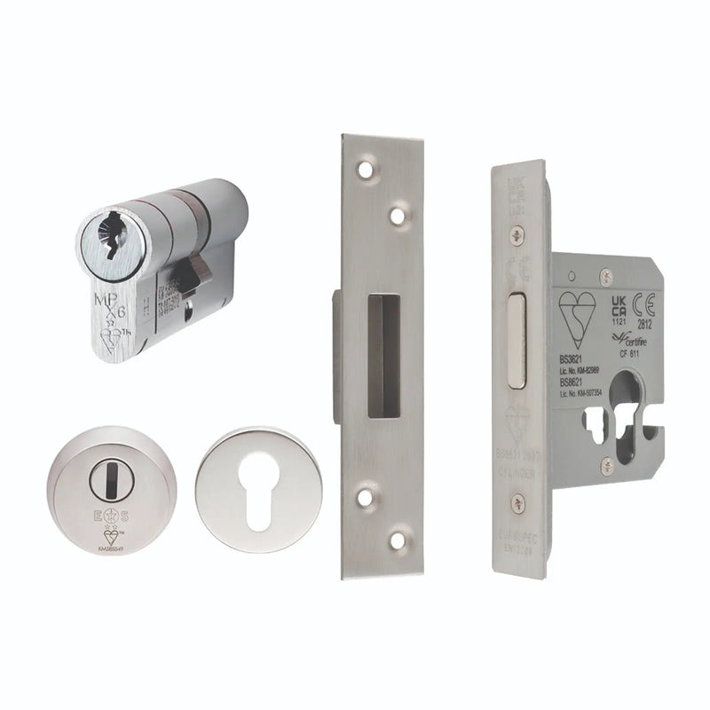 Easi - T Euro Profile Bs3621 Double Cylinder Deadlock (Complete Set) - Satin Stainless Steel