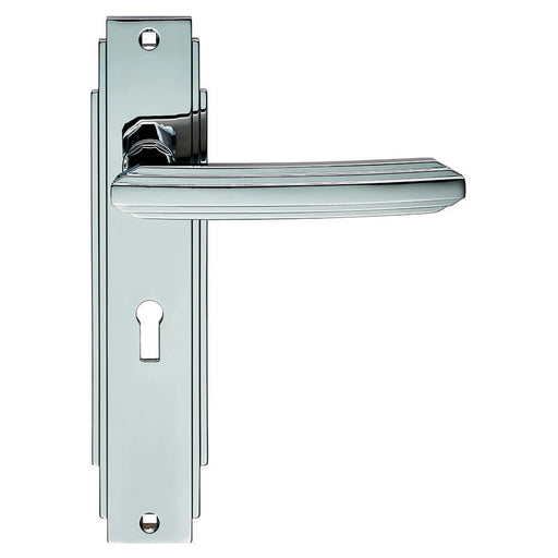 Art Deco Lever On Backplate - Lock 57Mm C/C - Polished Chrome 205 x 45mm