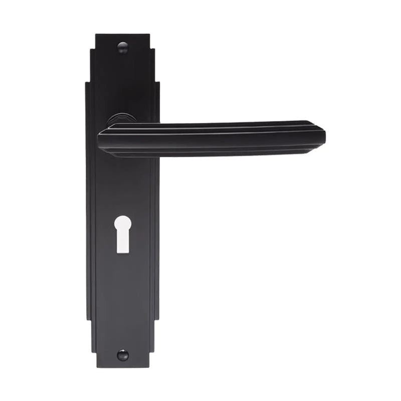 Art Deco Lever On Backplate - Lock 57Mm C/C - Matt Black