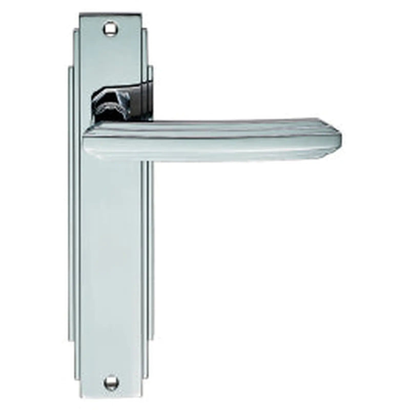 Art Deco Lever On Backplate - Latch - Polished Chrome 205 x 45mm