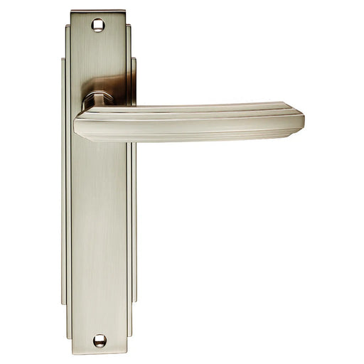 Art Deco Lever On Backplate - Latch - Satin Nickel 205 x 45mm