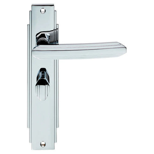 Art Deco Lever On Backplate - Bathroom 57Mm C/C - Polished Chrome 205 x 45mm