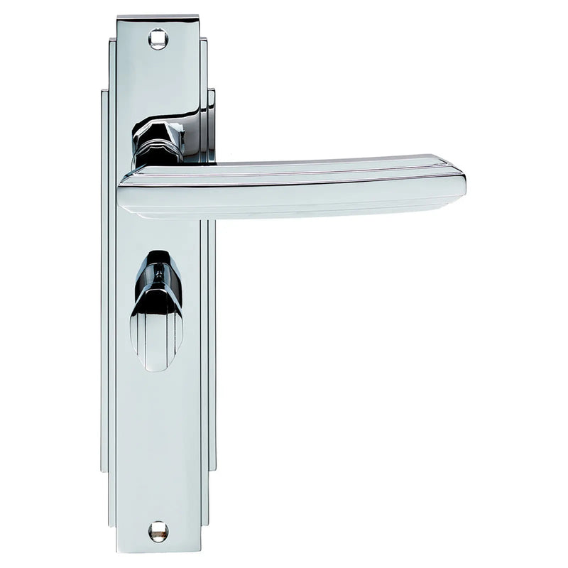 Art Deco Lever On Backplate - Bathroom 57Mm C/C - Polished Chrome 205 x 45mm