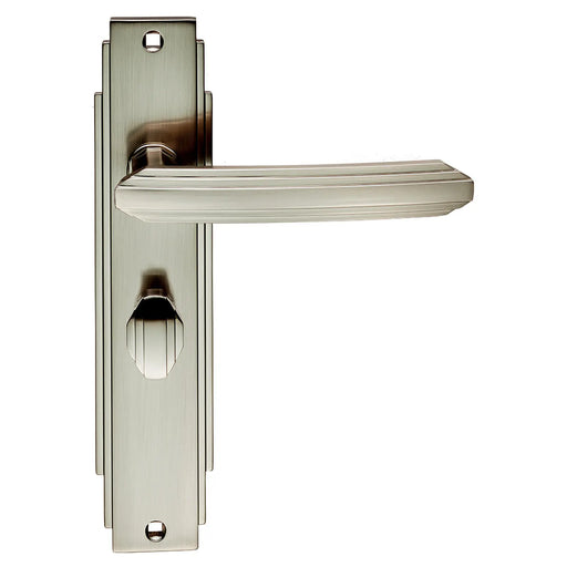 Art Deco Lever On Backplate - Bathroom 57Mm C/C - Satin Nickel 205 x 45mm