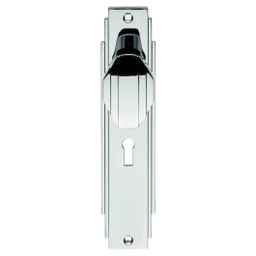 Art Deco Knob On Backplate - Lock 57Mm C/C - Polished Chrome 205 x 45mm