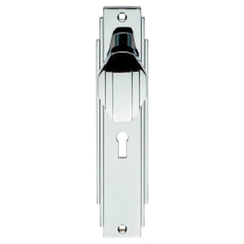 Art Deco Knob On Backplate - Lock 57Mm C/C - Polished Chrome 205 x 45mm