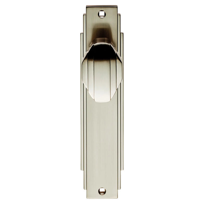 Art Deco Knob On Backplate - Latch - Satin Nickel 205 x 45mm